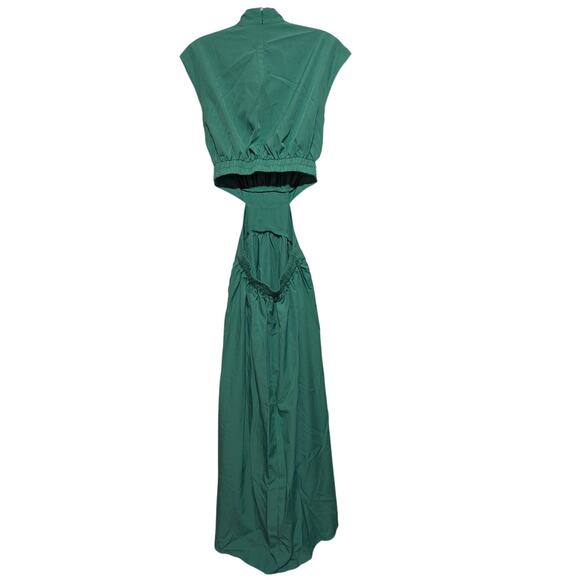 Green Cutout Midi Dress Womens XS Mock Neck Sexy Sleeveless Pleated Party Dress - Picture 8 of 15